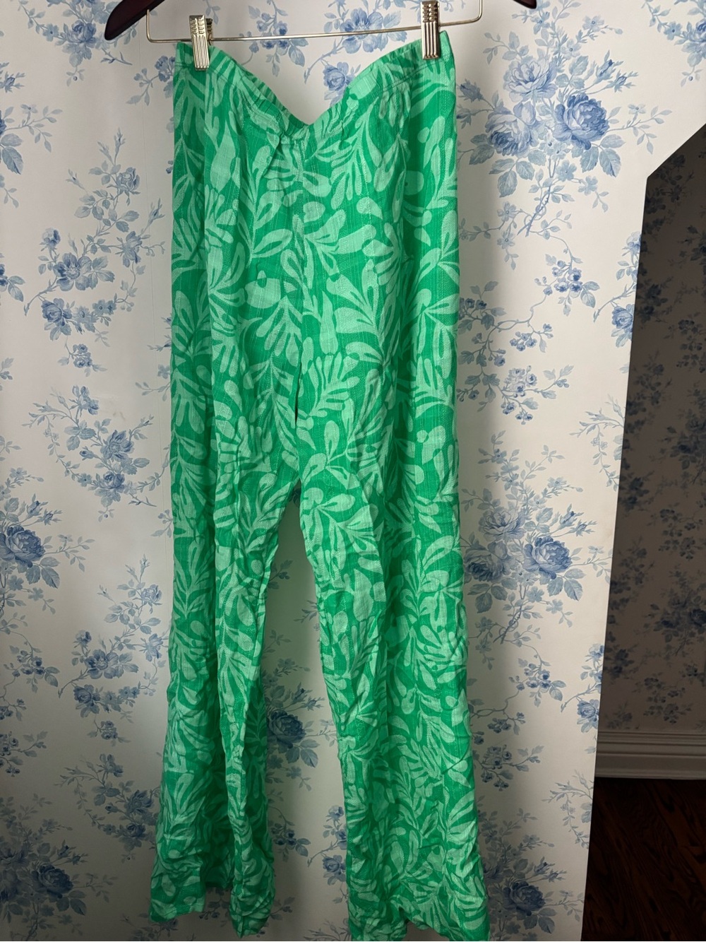 Hurley Green Leaf-Print Wide-Leg Pants